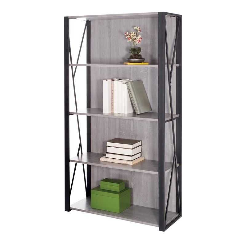 Safco Products Mood Bookcase 1903gr Gray With Black Powder Coat Finish |  Cymax Business Intended For Powder Coat Finish Bookcases (Gallery 1 of 15)