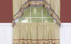 Traditional Tailored Tier and Swag Window Curtains Sets with Ornate Flower Garden Print
