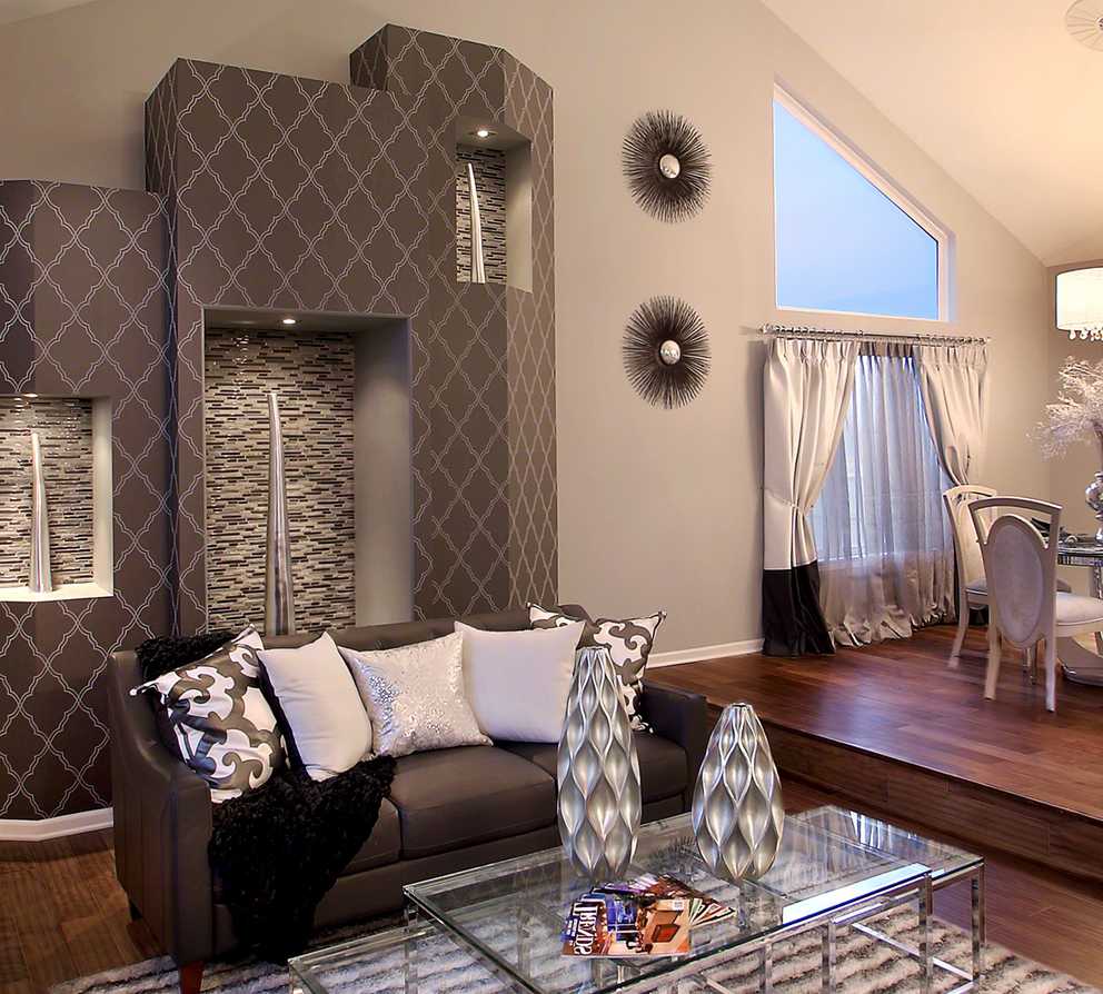 Charcoal Moroccan Patterned Accent Wall For Modern Living Room (Photo 1 of 25)