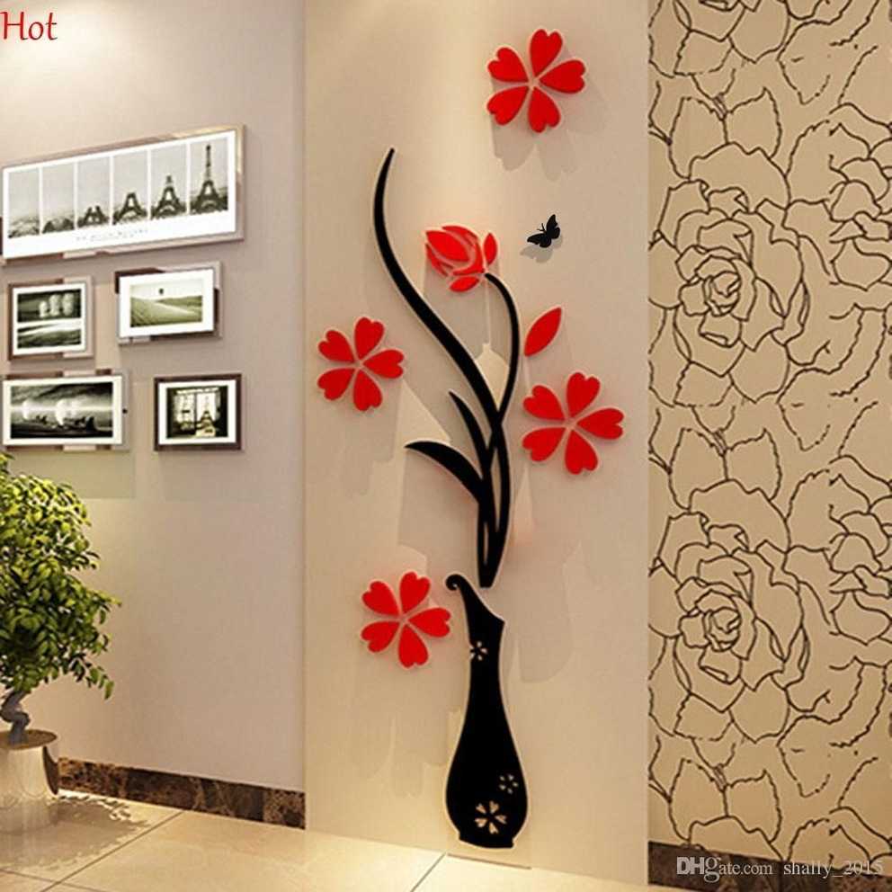 Wholesale Wall Stickers Acrylic 3d Plum Flower Vase Stickers Vinyl For 3d Wall Art (Photo 15 of 20)