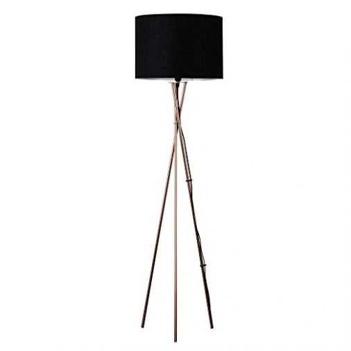 Modern Copper Effect Metal Tripod Floor Lamp With A Black Fabric … Refer To Copper Shade Tripod Floor Lamps For Minimalist House Design (Gallery 6 of 15)