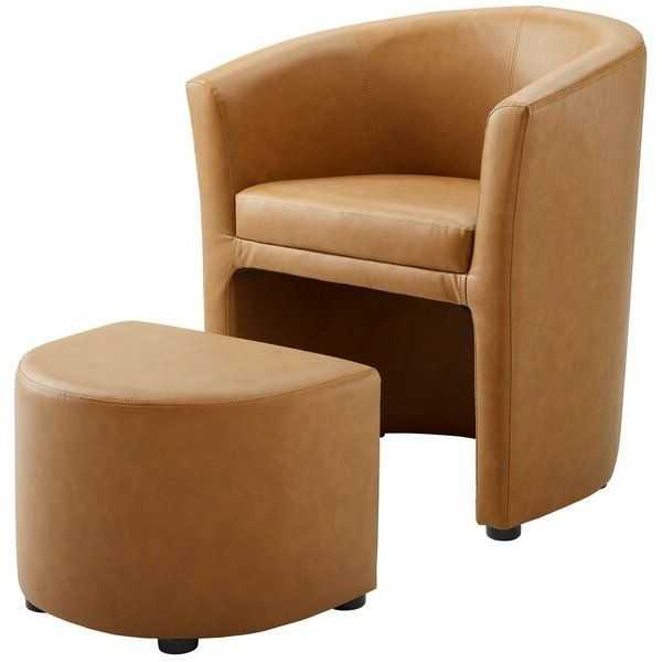 Featured Photo of Faux Leather Barrel Chair And Ottoman Sets