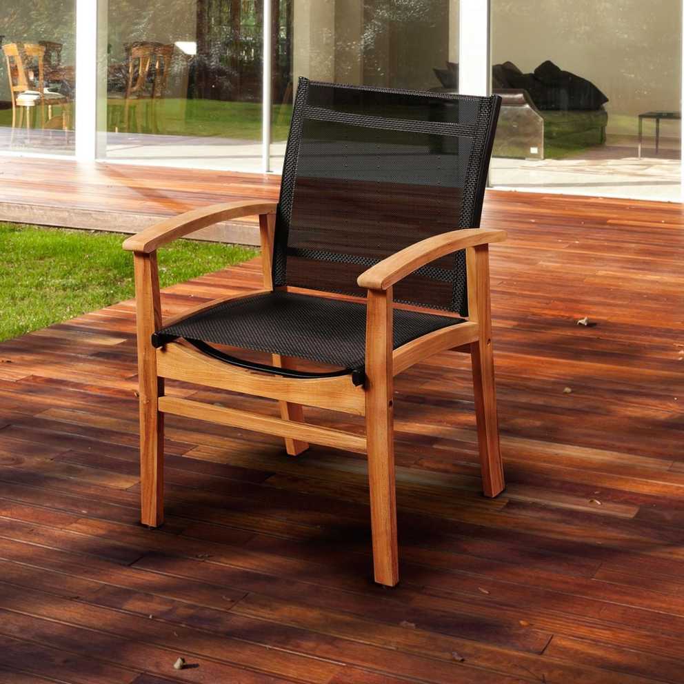 Amazonia Fortuna Sling Patio Dining Arm Chair With Teak Frame … Regarding Outdoor Sling Chairs (Gallery 15 of 25)