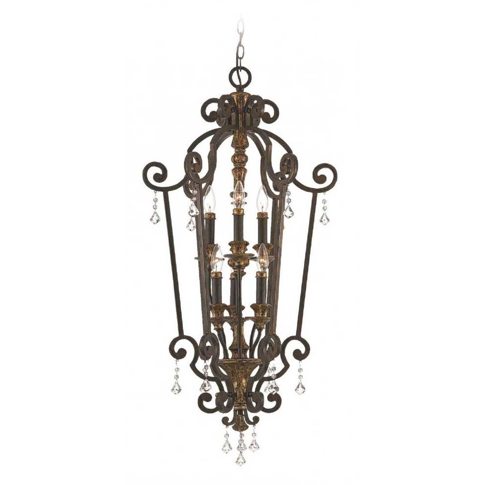Chandelier Style Hall Lantern In Bronze And Gold With Crystal Droplets With Regard To Marquette Two Tier Traditional Chandeliers (Gallery 7 of 15)