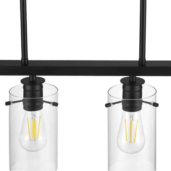 Hampton Bay Regan 4 Light Matte Black Island Chandelier With Clear Glass  Shades, Industrial Linear Kitchen Pendant Light Hd4969a3 – The Home Depot In Isle Matte Black Four Light Chandeliers (Gallery 12 of 15)