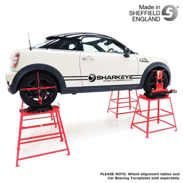 Wheel Aligner Sharkeye Falscon in use on stands from Concept Garage Equipment