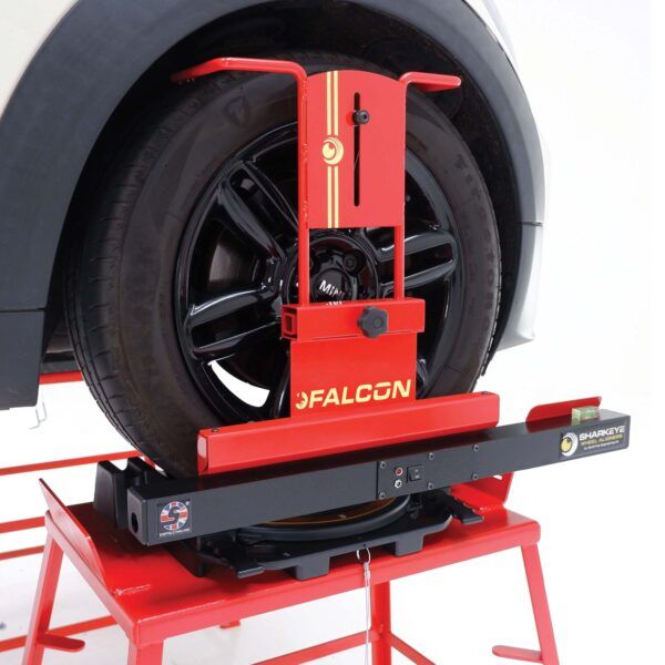 Wheel Aligner Sharkeye Falson in use on car wheel from Concept Garage Equipment