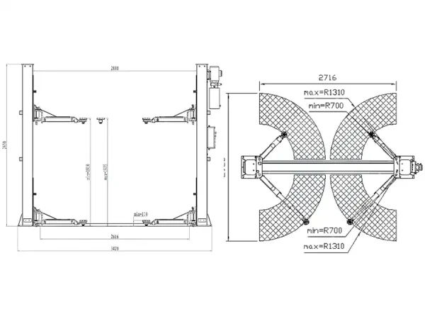 2 Post Lift Hofmann Megaplan Atlas ATP9 dimensions