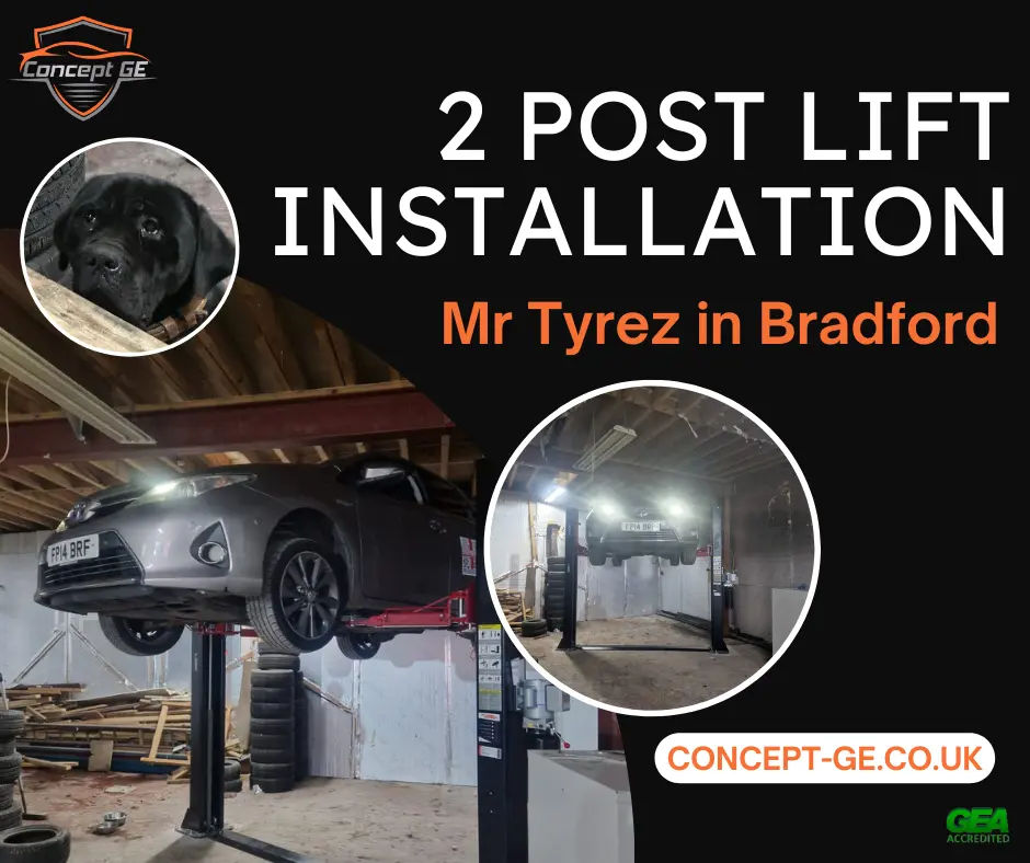 2 post car lift installation at Mr Tyrez in Bradford