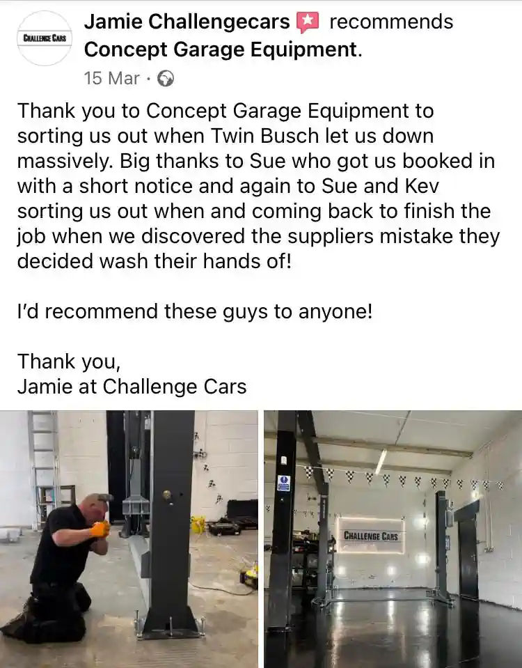 Customer review for Concept Garage Equipment