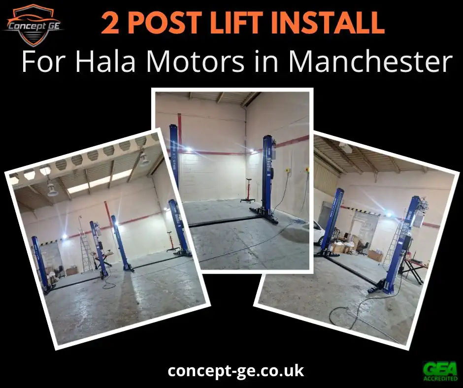 2 Post lift install for Hala Motors in Manchester