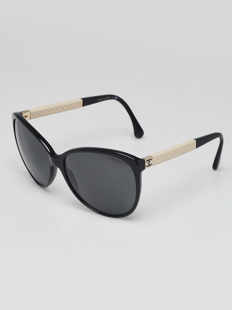 Cat-Eye Sunglasses with Quilted Leather Temples — Black  display picture 1