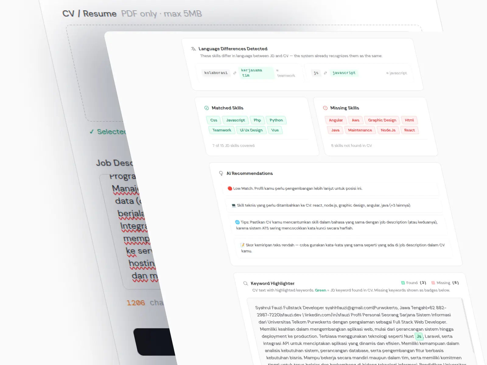 Resume Screening AI - Smart CV Analyzer with NLP & Multi-Language Support