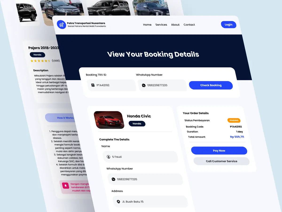 Patra Transportasi Nusantara – Vehicle Booking Website UI/UX Design