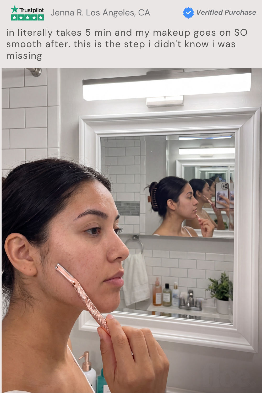 Jenna R. — Los Angeles, CA. Takes 5 min and makeup goes on smooth after. The step I didn't know I was missing.