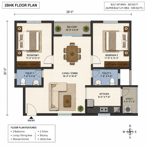 Prestige Avon 2 Bed Optima Floor Plan