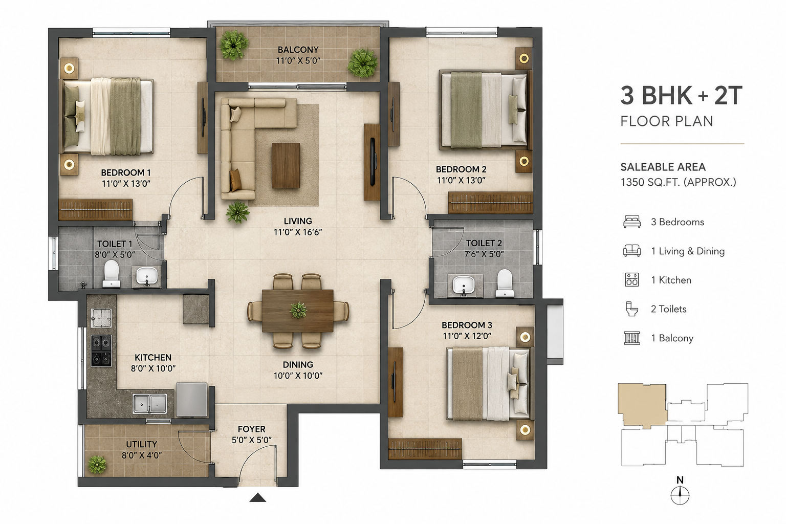 L&T Thanisandra 3 BHk Small