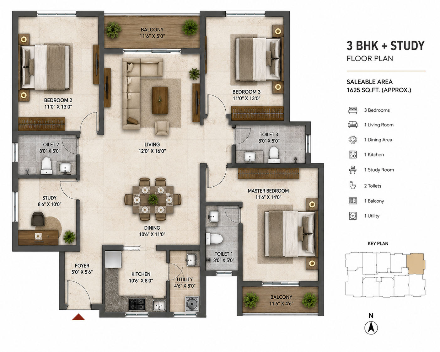 Lodha HopeFarm 3.5 BHK Floor Plan