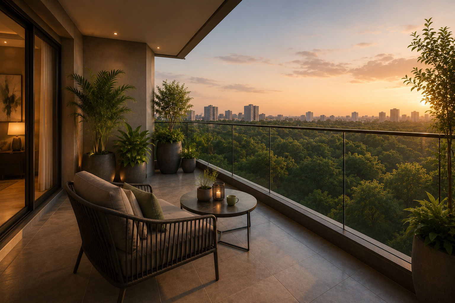 Embassy Knowledge Park spacious balcony with panoramic city and green views