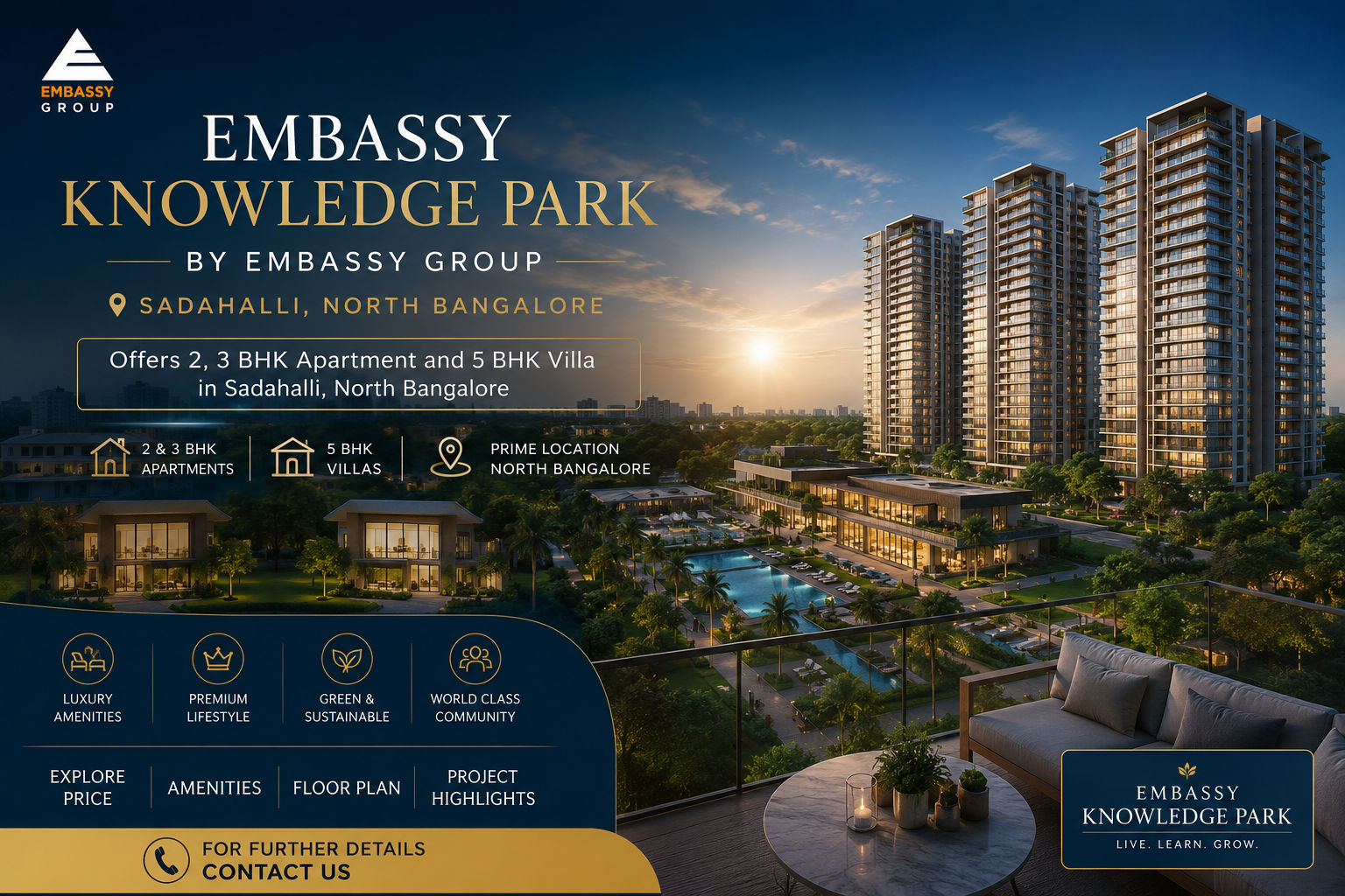 Embassy Knowledge Park Sadahalli: Premium 2, 3 BHK Apartments & 5 BHK Villas in North Bangalore Embassy Knowledge Park Sadahalli: Premium 2, 3 BHK Apartments & 5 BHK Villas in North Bangalore