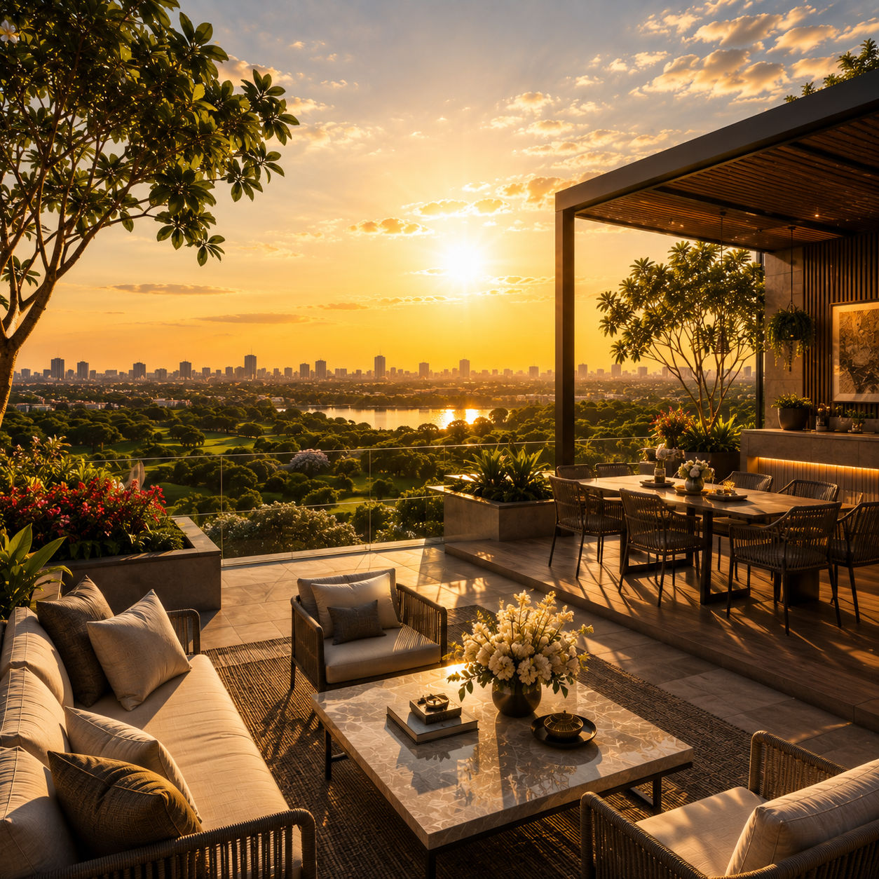 Prestige Avon luxury rooftop terrace with panoramic city and lake views