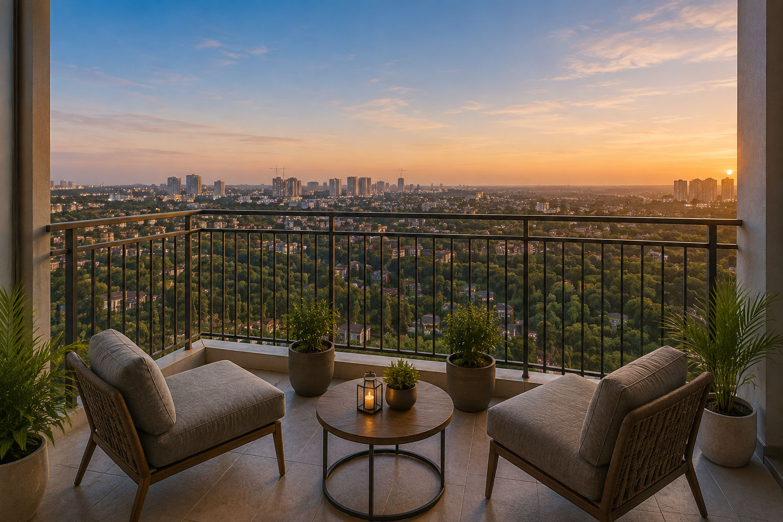 Nikoo Homes 9 luxury apartment balcony with city view