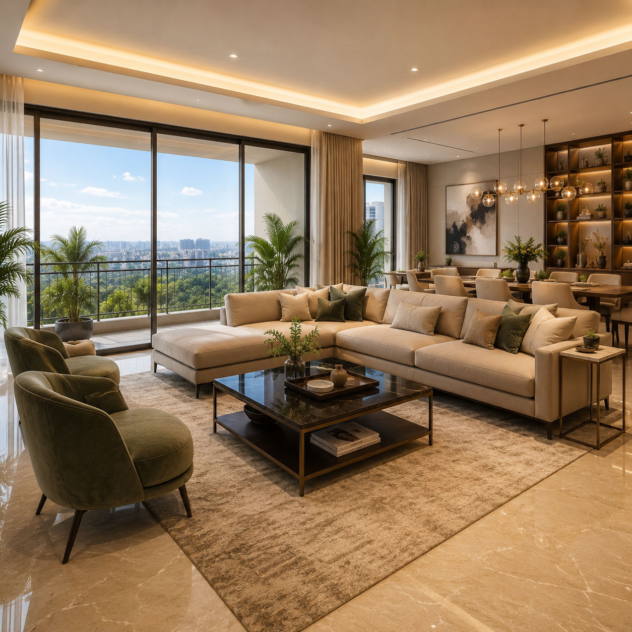 Prestige Urban Townhouse luxury living room with city view