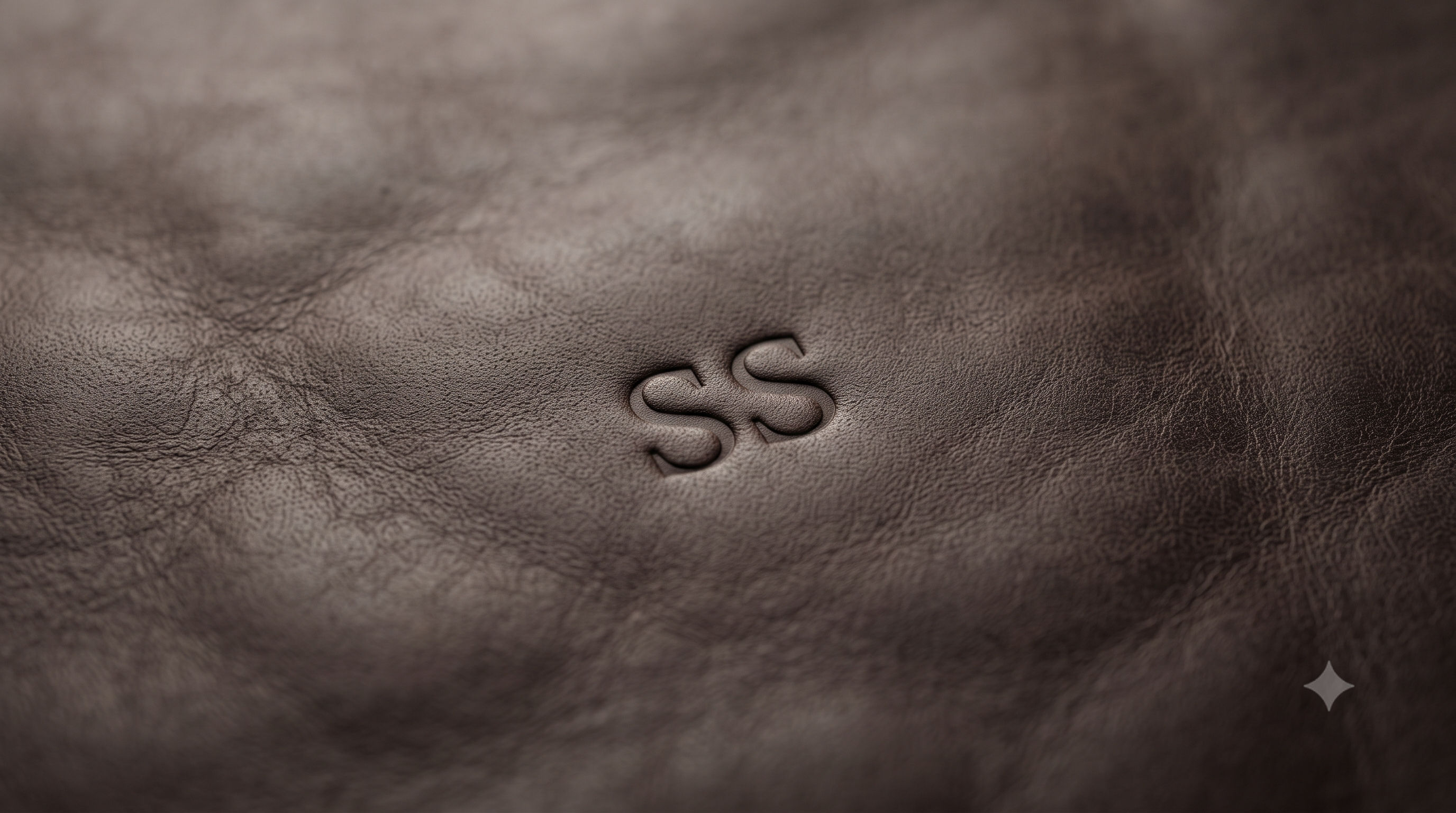Close-up of subtle personalised initials debossed into natural leather