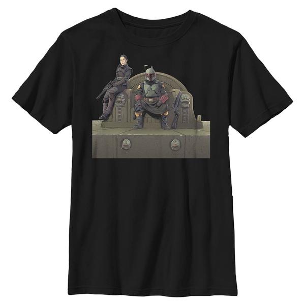 Preview: Star Wars - The Mandalorian - Boba Fett Throne Of Fett - Kids T-Shirt - Black - Front