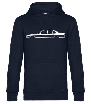 'BMW M5 E34' Silhouette - Unisex premium mikina s kapucí - Namořnická modrá - Napřed