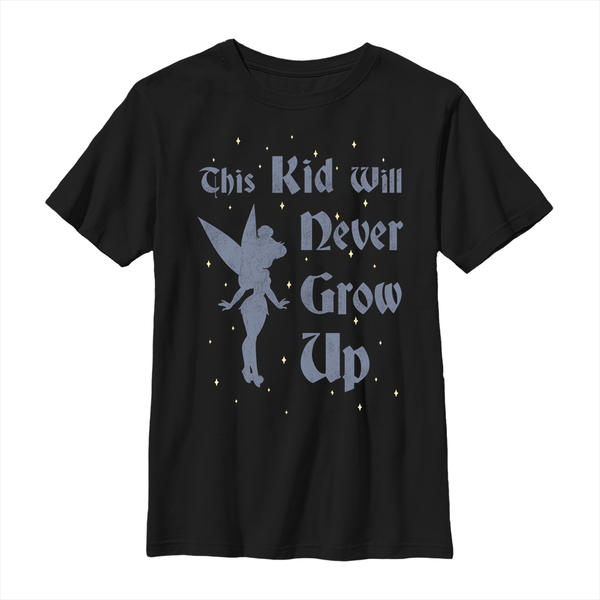 Aperçu: Disney - Peter Pan - Tinker Bell Girl Won't Grow Up - Enfant T-shirt - Noir - Devant Aperçu: Disney - Peter Pan - Tinker Bell Girl Won't Grow Up - Enfant T-shirt - Noir - Devant
