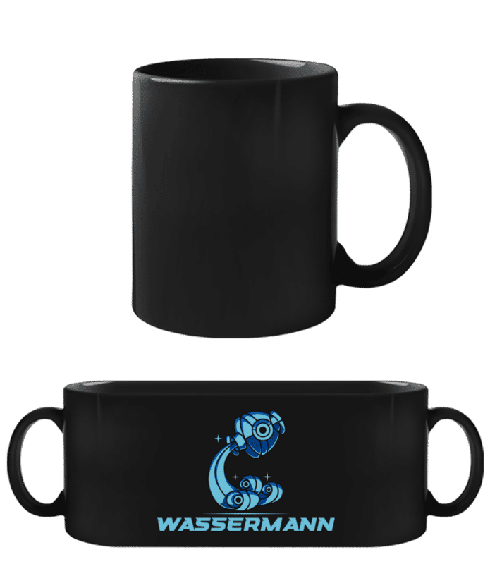 Vorschau: Mecha Roboter Sternzeichen Wassermann - Schwarze Tasse - Schwarz - Vorne