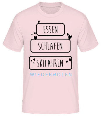 Essen Schlafen Skifahren - Männer Basic T-Shirt - Rosa - Vorne