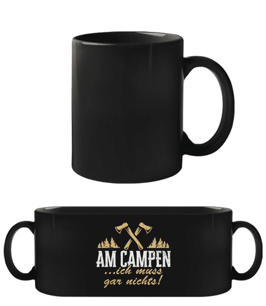 Vorschau: Am Campen - Schwarze Tasse - Schwarz - Vorne