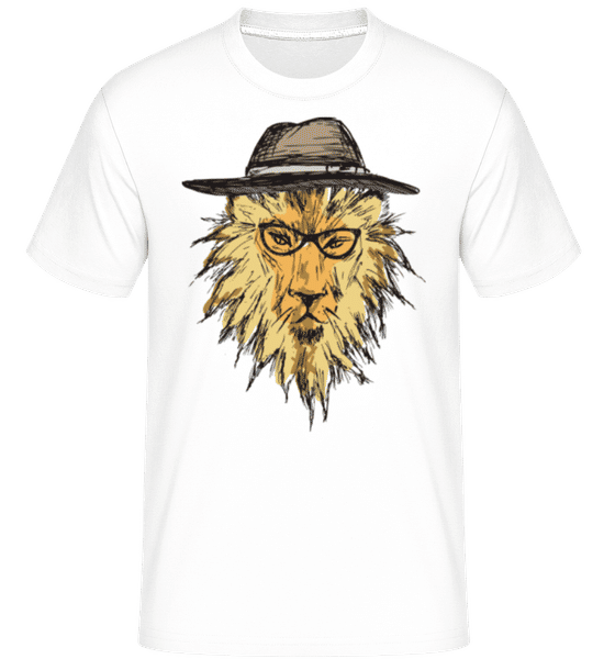 Aperçu: Hipster Lion Avec Chapeau -  T-Shirt Shirtinator homme - Blanc - Devant