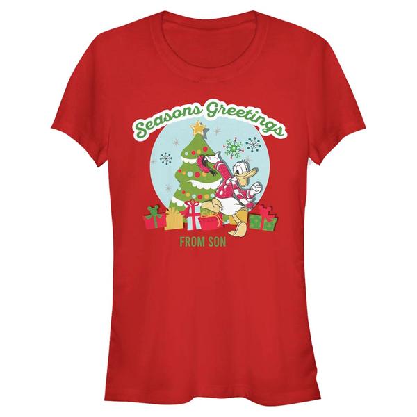 Aperçu: Disney Classics - Mickey Mouse - Donald Duck Greetings From Son - Femme T-shirt - Rouge - Devant