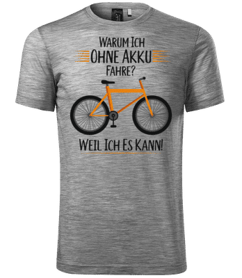 Warum Ich Ohne Akku Fahre - Merino Männer T-Shirt - Grau meliert - Vorne