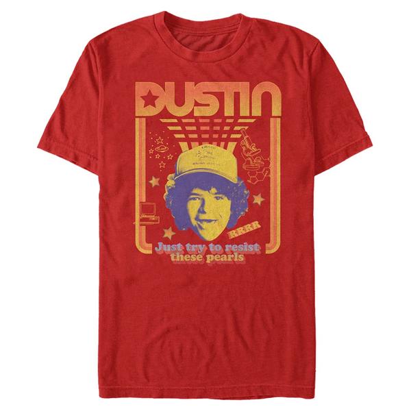 Vorschau: Netflix - Stranger Things - Dustin Resist The Pearls - Männer T-Shirt - Rot - Vorne