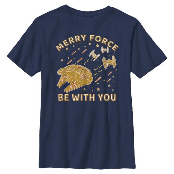Preview: Star Wars - Millennium Falcon Gingerbread Falcon - Christmas - Kids T-Shirt - Navy - Front