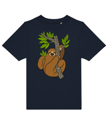 Sloth On The Tree - Kids B&C T-Shirt - Navy - Front