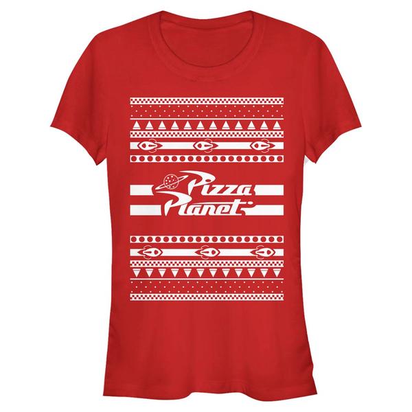 Aperçu: Pixar - Toy Story - Photo de groupe Pizza Planet Ugly Sweater - Christmas - Femme T-shirt - Rouge - Devant