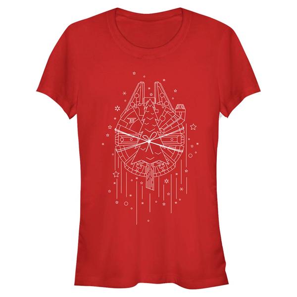 Preview: Star Wars - Millennium Falcon Falcon Christmas Line Art - Christmas - Women's T-Shirt - Red - Front
