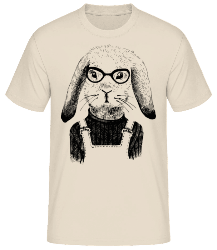 Vista previa: Hipster Rabbit - Camiseta básica para hombre - Crema - delante