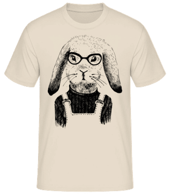 Hipster Hase - Männer Basic T-Shirt - Creme - Vorne