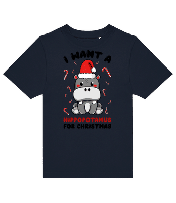 I Want A Hippo For Christmas - Kids B&C T-Shirt - Navy - Front
