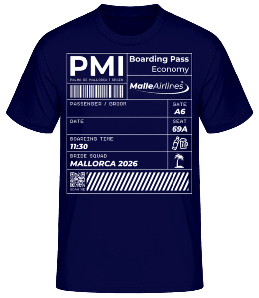 Vorschau: Groom Crew Boarding Pass Mallorca JGA - Männer T-Shirt B&C - Marine - Vorne
