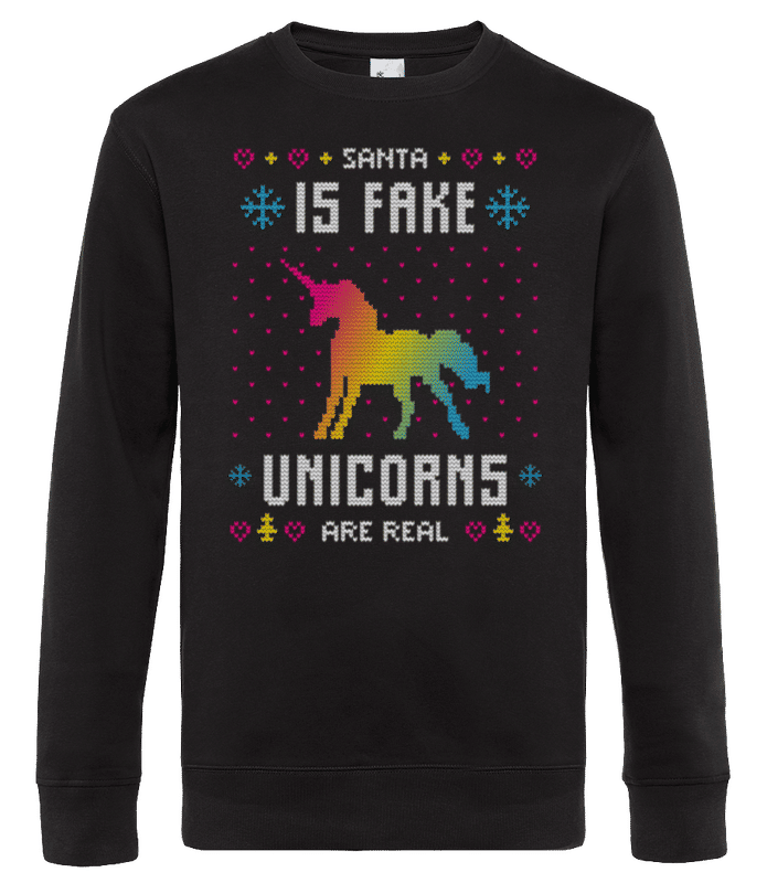 Náhľad: Santa Is Fake Unicorns Are Real - Pánska štandardná mikina - Čierna - Predné