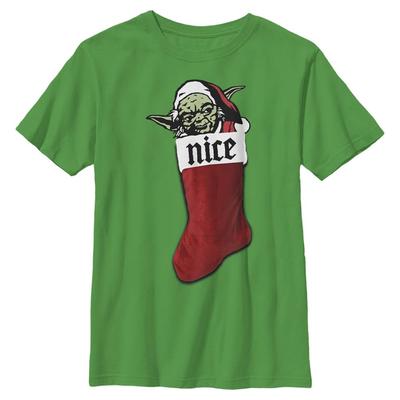 Star Wars - Yoda Xmas Stocking Nice - Navidad - Niños Camiseta - Verde irlandés - delante