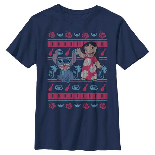 Preview: Disney - Lilo & Stitch - Lilo & Stitch Lilo Hawaiian Pattern - Christmas - Kids T-Shirt - Navy - Front