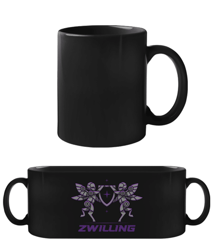 Vorschau: Mecha Roboter Sternzeichen Zwilling - Schwarze Tasse - Schwarz - Vorne